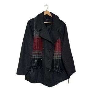 London Fog Womens NWT  Double Breasted Peacoat with Scarf Charcoal Size 3X